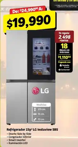 Soriana Híper LG Refrigerador 23p³ Instaview SBS oferta