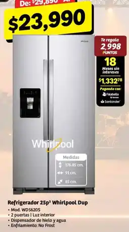 Soriana Híper Whirlpool Refrigerador 25p³ Whirlpool Dup oferta