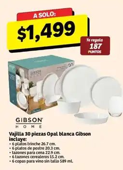 Soriana Híper Gibson Vajilla 30 piezas Opal blanca oferta