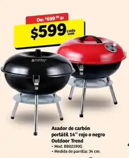Soriana Mercado Outdoor Trend Asador de carbón portátil 14" rojo o negro oferta