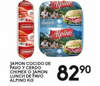Alsuper Jamón cocido de pavo y cerdo chimex kg o jamón lunch pavo alpino kg oferta