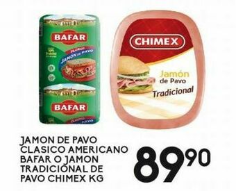 Alsuper Jamón de pavo clasico americano bafar kg o jamón tradicional pavo chimex kg oferta