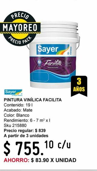 Sodimac Homecenter Pintura vinílica facilita blanco 19 l oferta