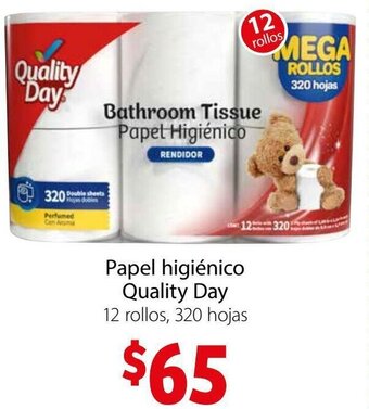 Soriana Mercado Papel Higiénico Quality Day 12 Rollos, 320 Hojas oferta
