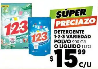 Merco Detergente 1-2-3 Polvo 900g o Líquido 1L oferta