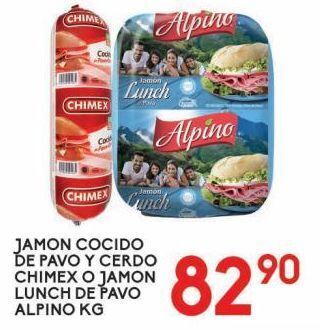 Alsuper Jamón cocido de pavo y cerdo chimex o jamón lunch de pavo alpino kg oferta