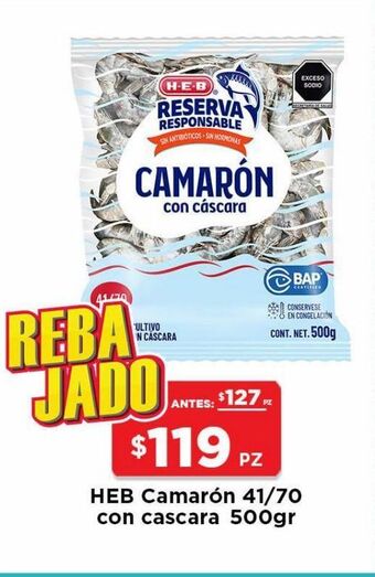 HEB Heb camaron 41/70 con cascara 500 gr oferta