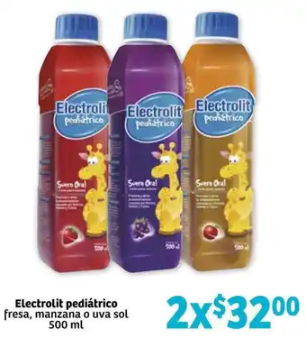 Electrolit Pediátrico Fresa, Manzana o Uva Sol 2x500ml
