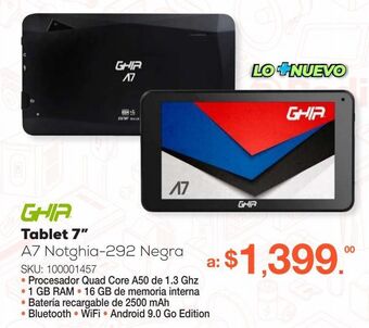 RadioShack Tablet ghia a7 notghia-292 / negro / 7 pulgadas oferta