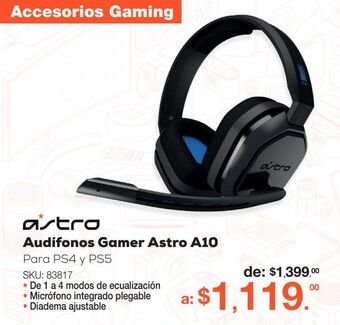 RadioShack Audífonos gamer astro a10 / playstation 4 / negro con azul oferta