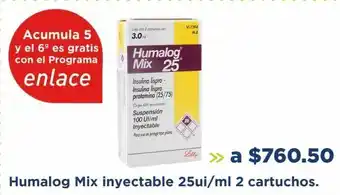 Humalog mix inyectable 25ui/ml 2 cartuchos.