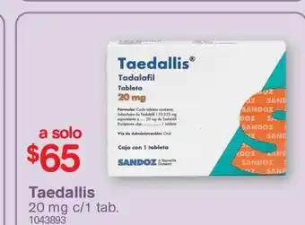 Farmacias Benavides Medicamentos taedallis 20 mg c/1 tab oferta
