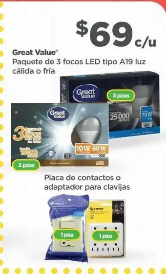 Bodega Aurrerá Paquete de 3 focos led great value oferta