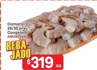 HEB Heb camaron 26/30 prev. congelado 1 kg oferta