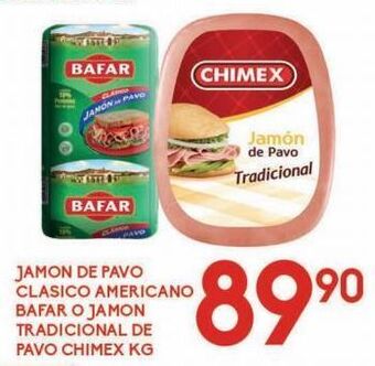 Alsuper Jamón de pavo clasico americano bafar kg o jamón tradicional pavo chimex kg oferta