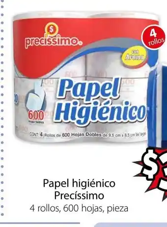 Soriana Mercado Papel higienico Precissimo 4 rollos, 600 hojas, pieza oferta