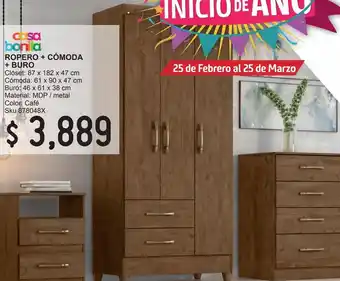 Sodimac Homecenter Ropero + cómoda + buro oferta