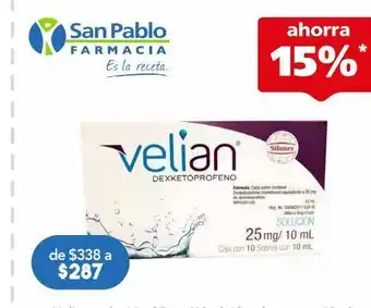 Farmacia San Pablo Velian sol 25mg caj c/10 oferta