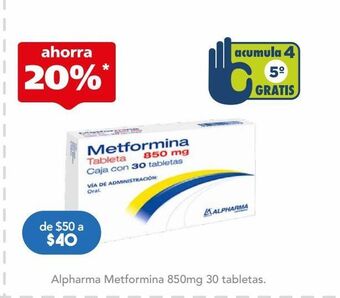 Farmacia San Pablo Metformina tab 850mg c/30 alpharma oferta