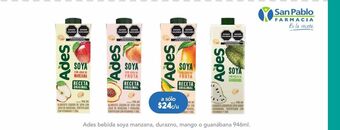 Farmacia San Pablo Ades bebida soya durazno ttp 946ml oferta