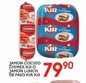 Alsuper Jamón cocido chimex kg o jamón lunch de pavo kir kg oferta