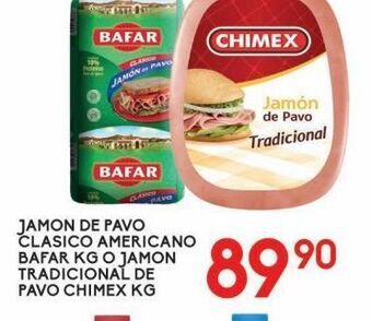 Alsuper Jamón de pavo clasico americano bafar kg o jamón tradicional pavo chimex kg oferta