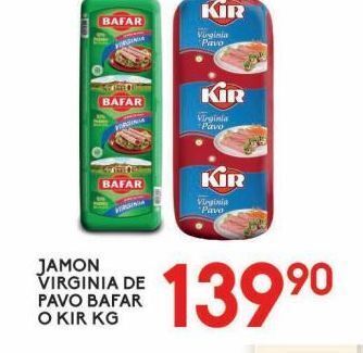 Alsuper Jamón virginia de pavo bafar o kir kg oferta