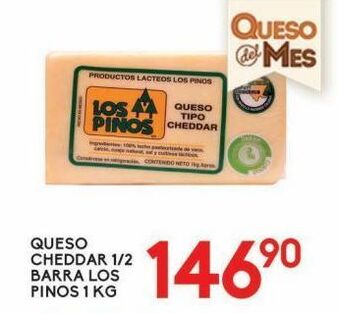 Alsuper Queso cheddar 1/2 barra los pinos 1kg oferta