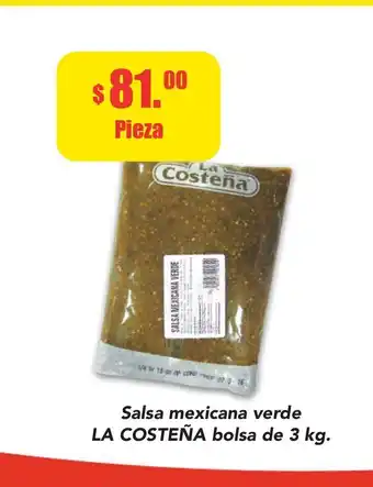 Salsa Mexicana verde LA Costeña bolsa de 3kg