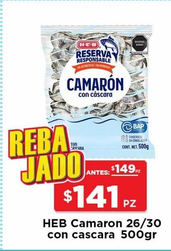 HEB Heb camaron 26/30 prev. congelado 1 kg oferta