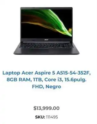 Laptop Acer Aspire 5 A515-54-352F, 8GB RAM, 1TB, Core i3, 15.6pulg. FHD, Negro