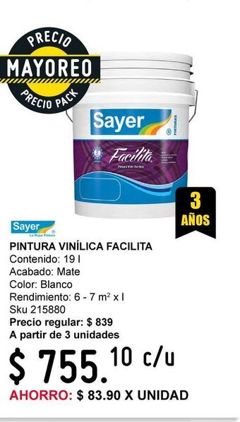 Sodimac Homecenter Pintura vinílica facilita blanco 19 l oferta