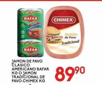 Alsuper Jamón de pavo clasico americano bafar kg o jamón tradicional pavo chimex kg oferta