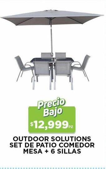 Outdoor solutio comedor gris para patio con sombrilla y 6 sillas