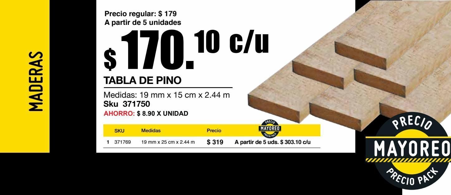Tabla de pino de oferta en Sodimac Homecenter