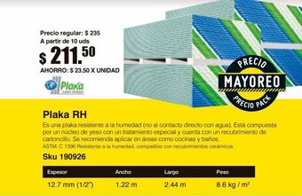 Sodimac Homecenter Panel de yeso rh 1/2m oferta