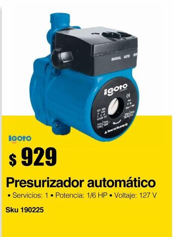 Sodimac Homecenter Presurizador automatico 1/6 hp 127v oferta