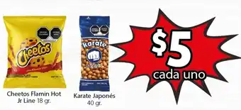 Cheetos Flamin Hot Jr Line 18g, Karate Japoñes 40g