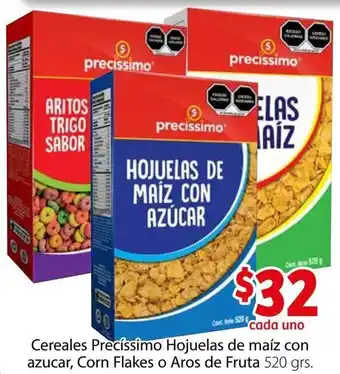 Soriana Híper Cerealis Precíssimo Hojuelas de Maíz con Azucar, Corn Flakes o Aros de Fruta 520g oferta