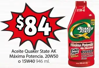 Soriana Híper Aceite Quaker State AK Máxima Potencia 20W50 o 15W40 946ml oferta