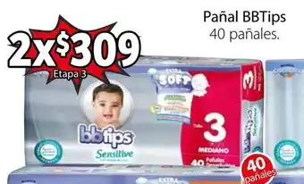 Soriana Híper Pañal Bbtips Etapa 3, 2 x 40 pañales oferta