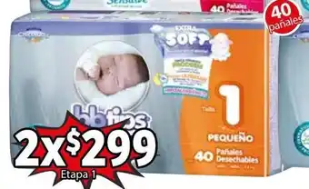 Soriana Híper Pañal Bbtips Etapa 1, 2 x 40 pañales oferta