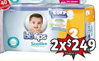 Soriana Híper Pañal Bbtips Etapa 2, 2 x 40 pañales oferta