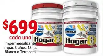 Soriana Híper Impermeabilizante Impac 3 Años Blanco o Terracota 18L oferta