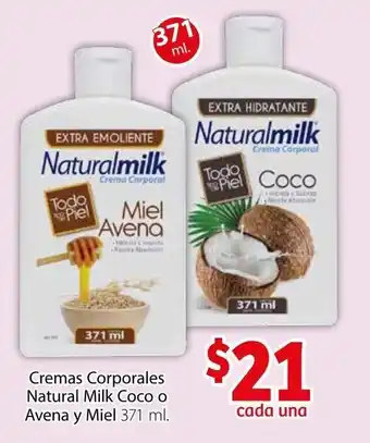 Soriana Híper Cremas Corporales Natural Milk Coco o Avena y Miel 371ml oferta