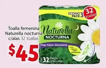 Toalla Femenina Naturella Nocturna c/Alas 32 toallas