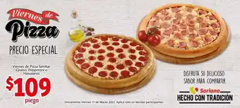 Soriana Híper Viernes de Pizza Familiar Queso, Pepperoni o Hawaiana oferta