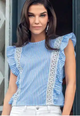 Incógnita Blusa Blanco Rayas Azul oferta