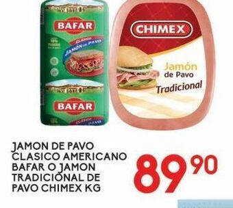 Alsuper Jamón de pavo clasico americano bafar kg o jamón tradicional pavo chimex kg oferta
