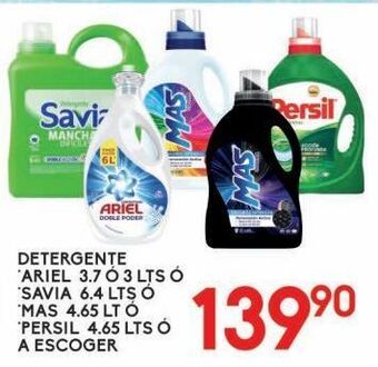 Alsuper Detergente ariel 3.7l o 3l o savia 6,4l o mas 4,65l oferta